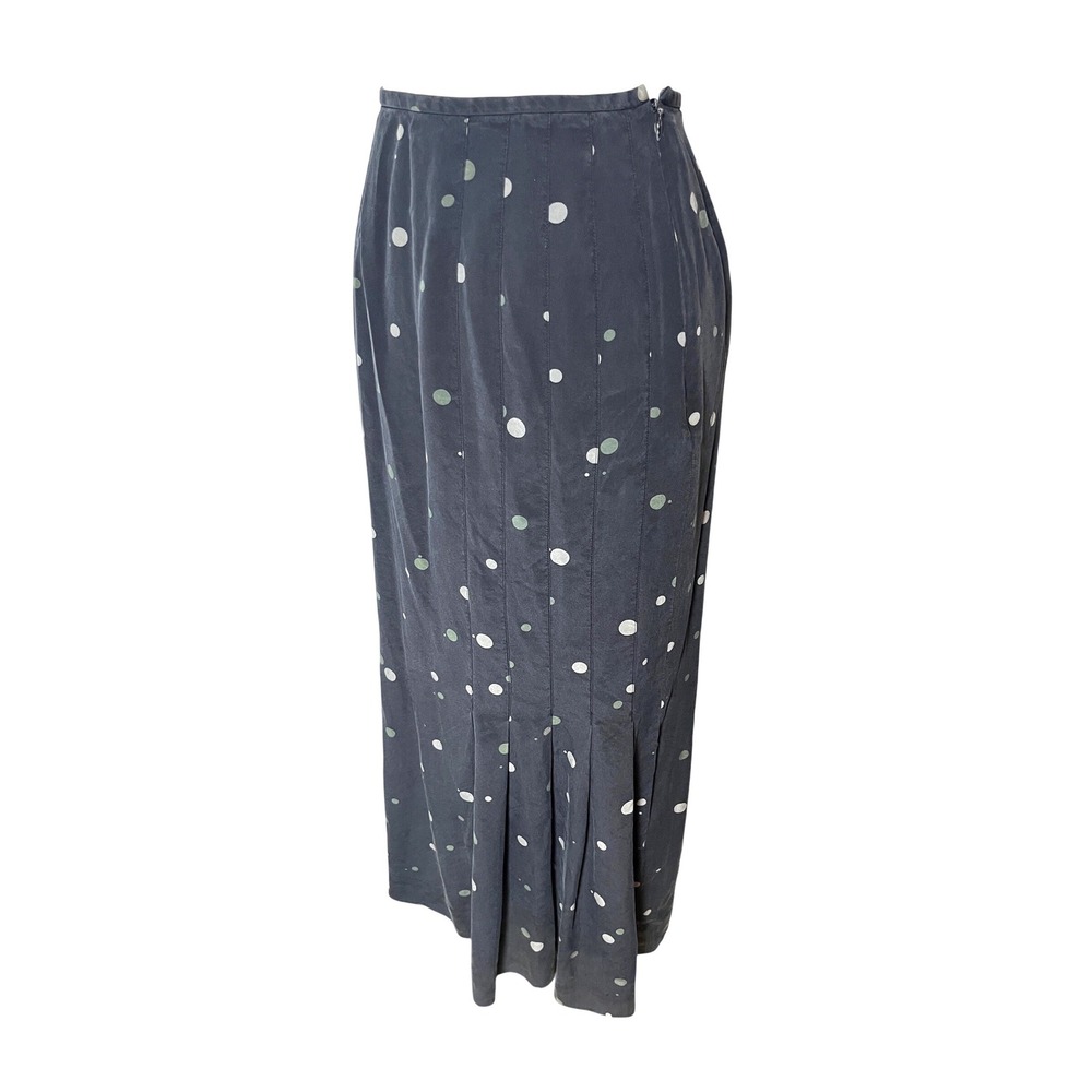 Carlisle Silk Maxi Skirt Polka Dot Paneled‎ Charcoal Elegant Women 0